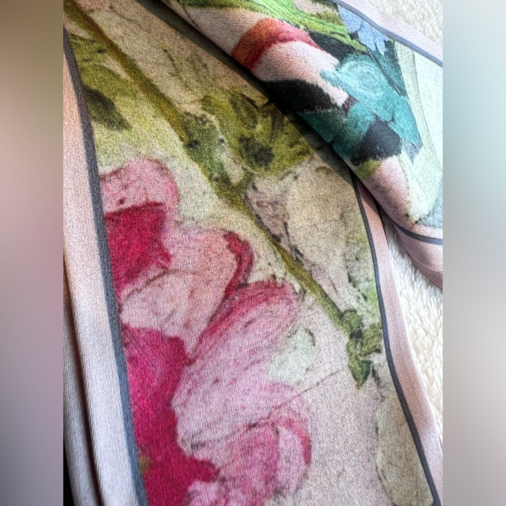 🌺Anthropologie Silky Skinny Hair Scarves NEW Pink Fig Floral Set of 2 - Picture 6 of 9